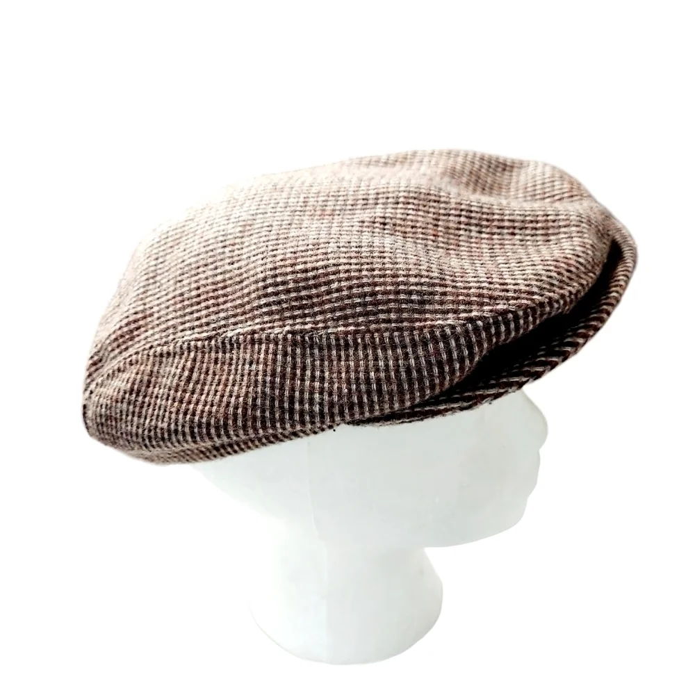 VTG Duckbill Newsboy Hat Wool Brown Herringbone Cap Cabbie Medium Made in USA